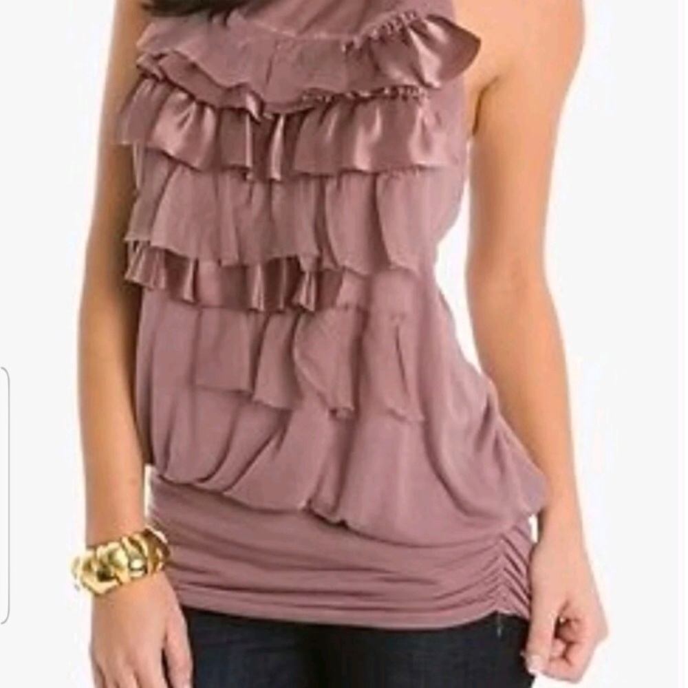 Marciano Romantic Ivory ruffled Cream Silk ruched top tunic S 90’s - Picture 6 of 10